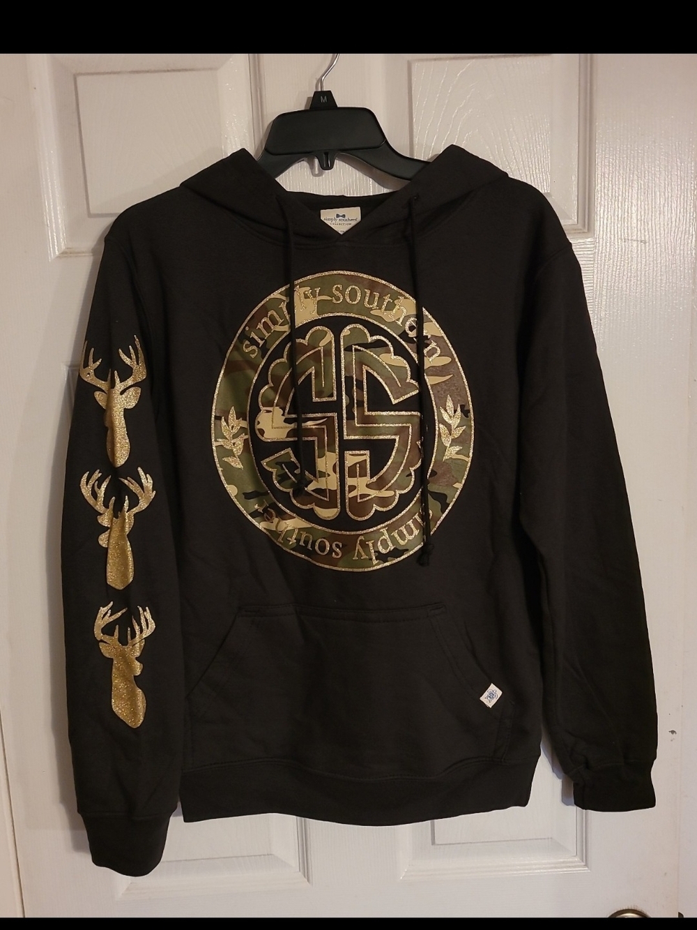 Simply Southern Black Hoodie with Gold and Camo Logo